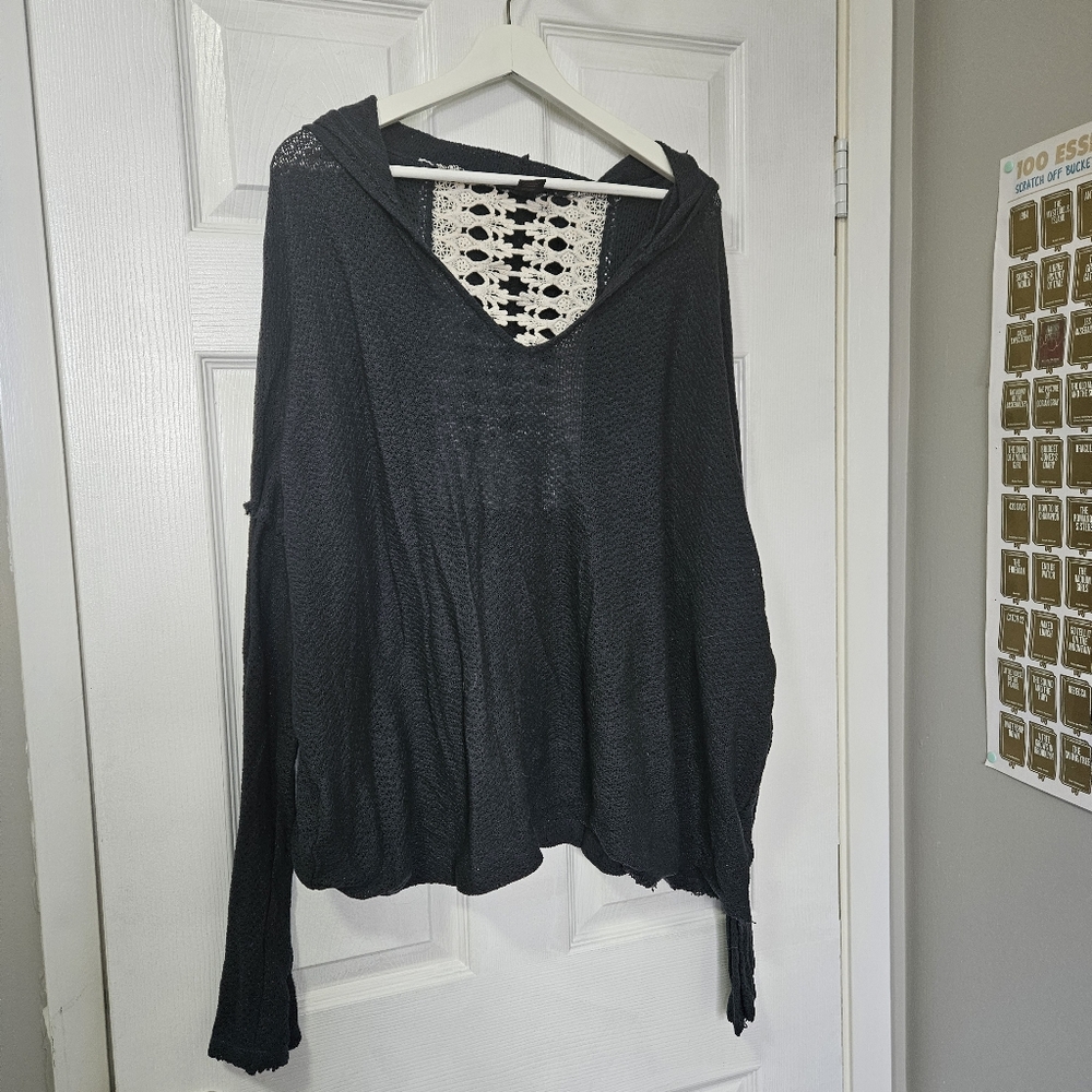 Chic Black Knit Sweater with Crochet Detail